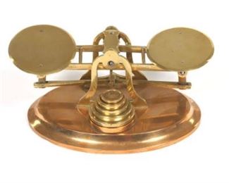 Rivett  Co. Brass and Copper British Postal Scale with Weights, London, ca. 19th Century 