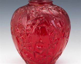 Ruby Red Consolidated Lovebirds Art Glass Vase