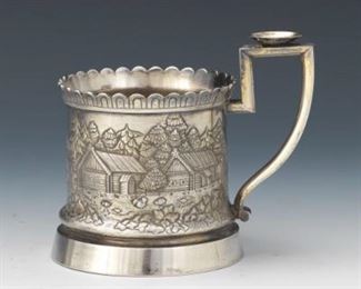 Russian Alexander III Antique 84 Zolotniki Silver Tea Glass Holder, dated 1887 