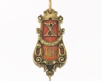 Russian Gold and Enamel Pendant, Engraved Nohim Issakovich Rabinovich 