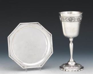 Sanborns Sterling Silver Trophy Goblet and J.E. Caldwell  Co. Sterling Octagonal Plate 