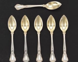 Six Gorham Gold Washed Sterling Grapefruit Spoons, 