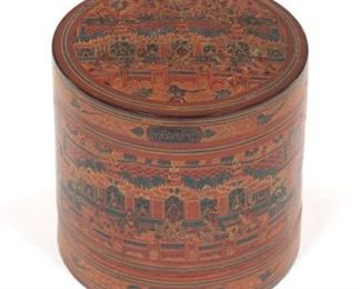 South East Asia Light Wood and Lacquer Food Container with Dishes