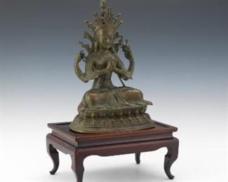 Tibetan Bronze Avalokiteshvara on Stand