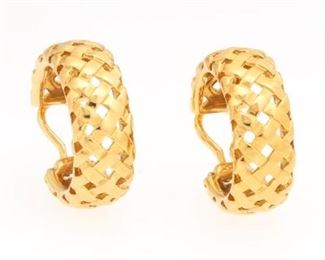 Tiffany  Co. Gold Basketweave Hoop Ear Clips 