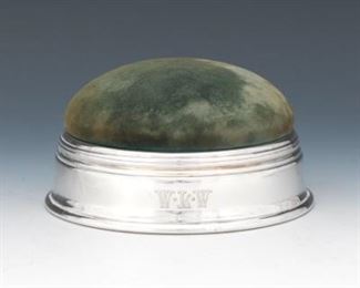 Tiffany  Co. Sterling Silver and Green Velvet over Wood Dresser Box with Padded Lid 