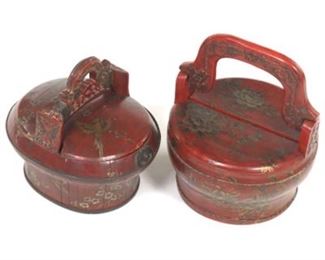 Two Antique Chinese Lacquered Wood Food Baskets