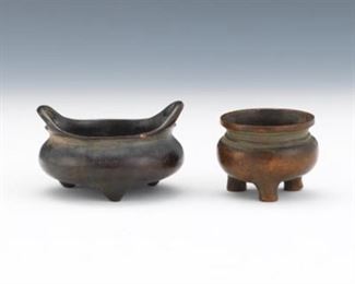 Two Chinese Copper and Bronze Alloy Personal Shrine Censers