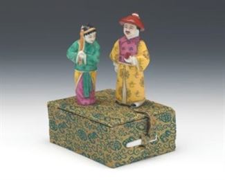 Two Chinese Porcelain Snuff Bottles a Mandarin and His Concubine, Guangxu Marks