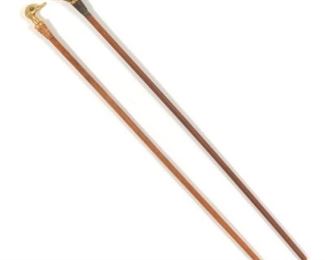 Two Gilt Brass Figural Top Novelty Wood Walking Sticks 