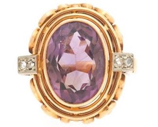 Victorian Gold, Amethyst and Diamond Ring 