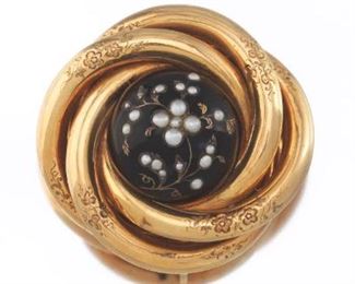 Victorian Gold, Enamel and Pearl Brooch 
