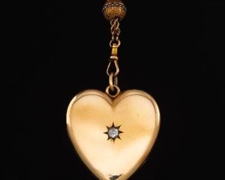 Victorian Gold, Seed Pearl and Diamond Chain with Heart Locket Pendant