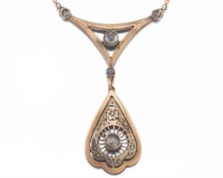 Victorian TriColor Gold and Rose Cut Diamond Necklace 