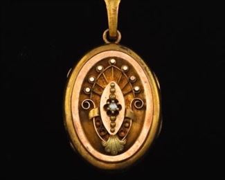 Victorian TwoTone Gold and Seed Pearl Locket Pendant 