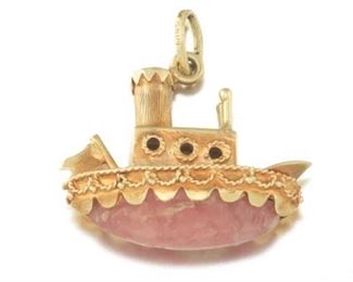 Vintage Gold and Rhodocrosite Steamboat Charm 