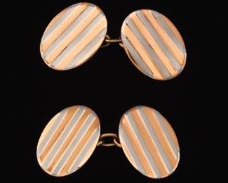 WJH Art Deco TwoTone Gold Pair of Cufflinks 