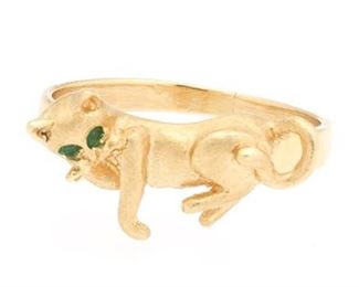 Yellow Gold and Tsavorite Kitten Ring 