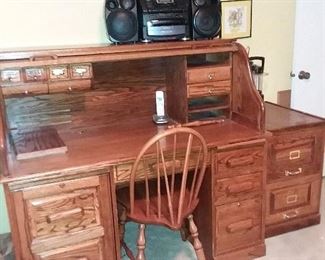 nice oak roll top desk and oak file cabinet 