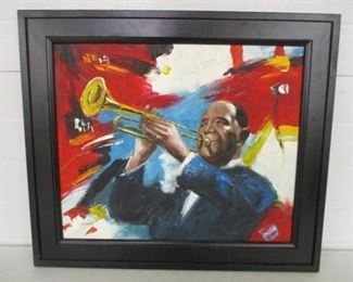 "Louis Armstrong" oil on canvas signed Alexander