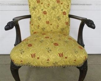 Chippendale style carved chair w/eagle head arms