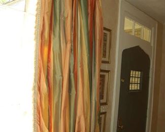 Large pair silk curtains with rods and rings
