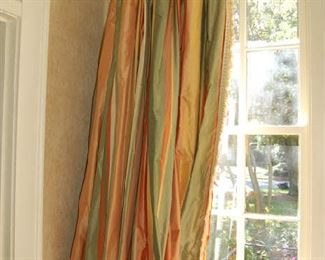 Silk curtains with rings and rod