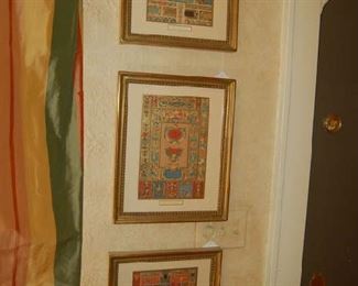 English hand colored framed paper