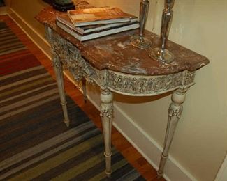 French carved marble top console