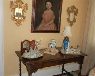 Antique writing table with American portrait
