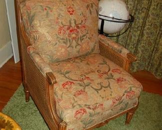 Classical caned side and back chair and globe