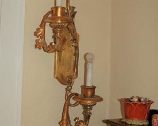 Pair of large Italian wooden wall lights