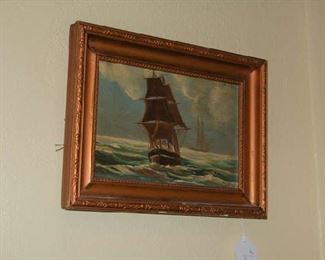 One of several oil paintings of ships