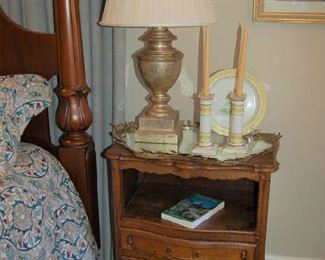 One of two country French tall bedside tables