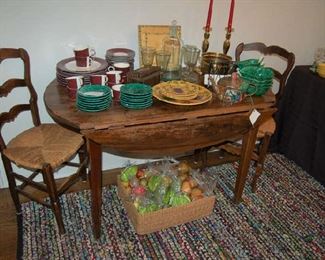 Country French table and rush chairs