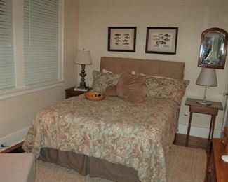 Full size bed with linen headboard