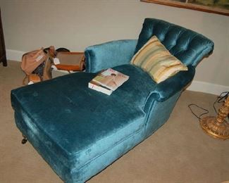 Blue velvet chaise lounge