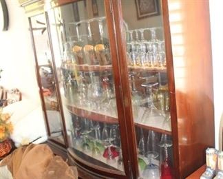 China cabinet with collectible glassware - some bohemian, some just pretty wine glassware