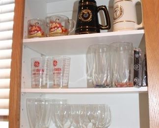 Glassware - garfield, pretty wine glasses, few steins