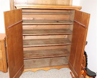 DOORS OPEN ON ANTIQUE CUPBOARD(PIE SAFE LIKE)