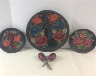 collectible mexican hand painted batea plate bowls