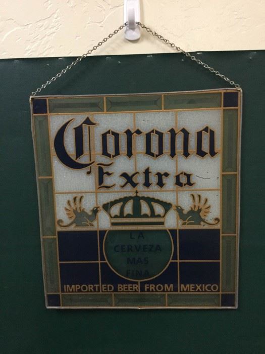 sign cerveza corona extra stained glass