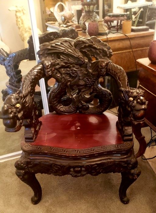 Out standing carved dragon arm chair