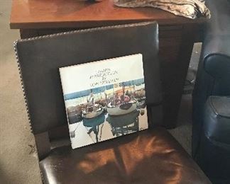 VINTAGE LEATHER CHAIR AND ARTWORK