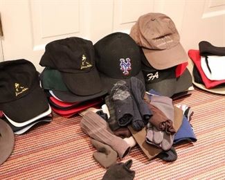 Variety of Baseball Caps and Gloves