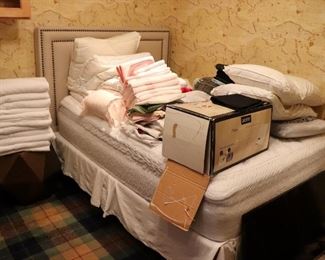Twin Bed and Headboard with Towels