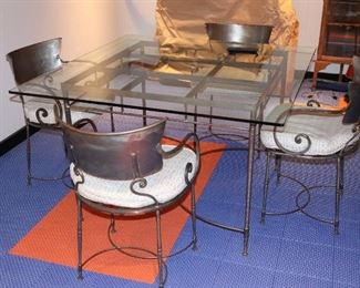 Metal & Glass Square Table with 5 Matching Chairs