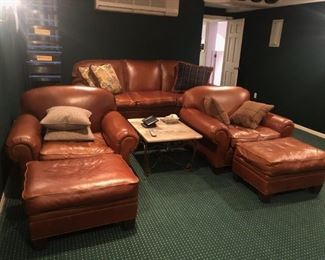Ralph Lauren Leather 3 Seat Sofa and 3 Matching Club Chairs and Ottamons for your own Home/Theatre