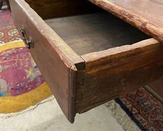 Early antique one drawer table pegged dovetailed