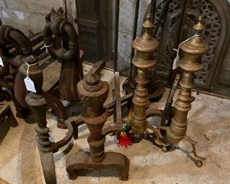 Large selection of antique andirons